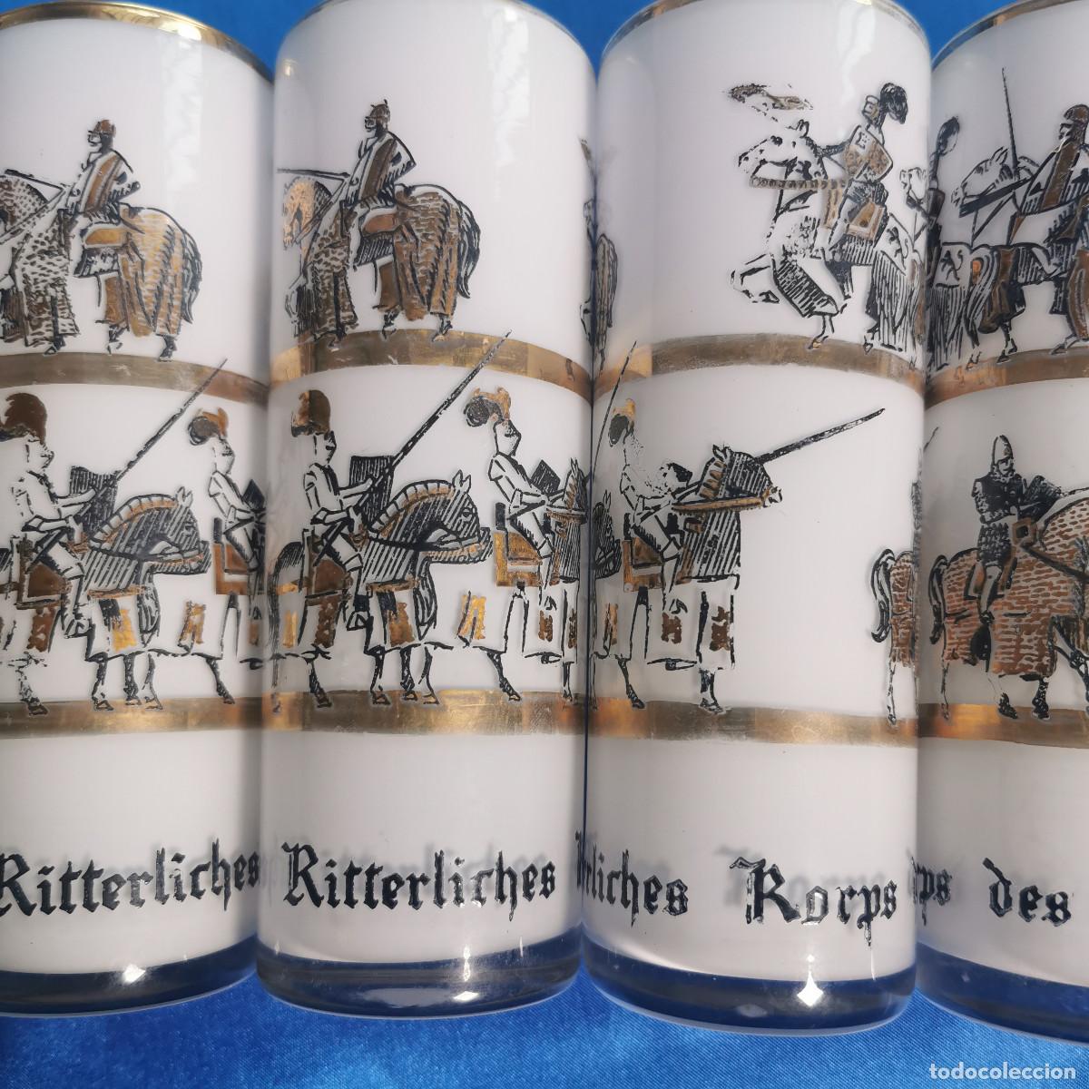 Militaria: 6 VASOS BLANCOS CON RIBETES DORADOS Y DECORADOS CON CABALLEROS MEDIEVALES