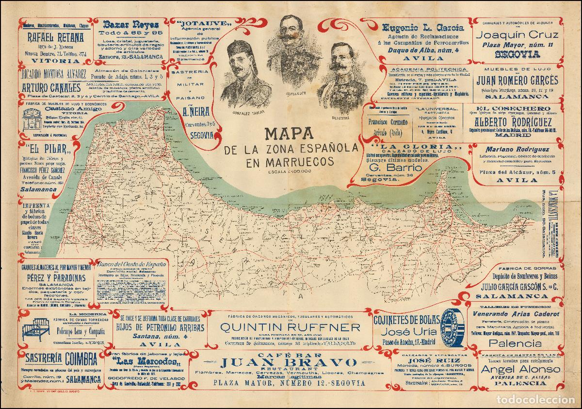 Militaria: R&Eacute;PLICA L&aacute;mina Mapa Protectorado Espa&ntilde;ol en Marruecos. Guerra del Rif. 1924. Abd el Krim. Espa&ntilde;a