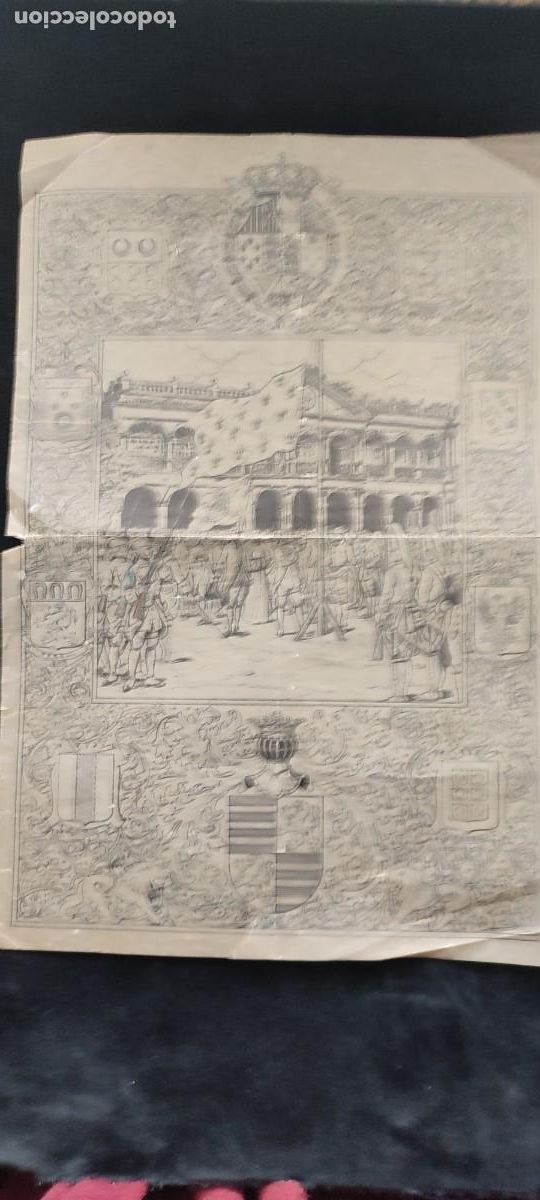 Military Antiques: Extraordinaria Ilustraci&oacute;n de parada militar con escudos her&aacute;ldicos de Fernando Fernandez