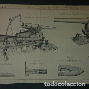 Military Antiques: L&aacute;mina original de la revue de l' artillerie francaise. Artillerie de c&ocirc;te autrichienne. A&ntilde;o 1904.