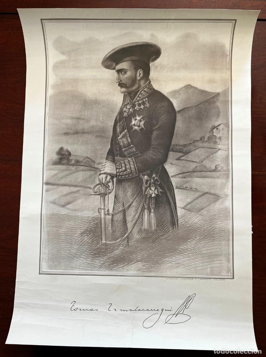 Militaria: Antiguo cartel del Capit&aacute;n General Carlista Tom&aacute;s de Zumalac&aacute;rregui e Imaz, Duque de la Victoria y C