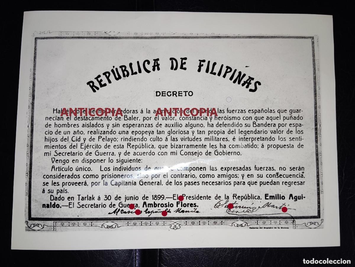 Military Antiques: REPRODUCCI&Oacute;N DECRETO DE RECONOCIMIENTO A LOS H&Eacute;ROES DE BALER, FILIPINAS, Env&iacute;o gratis, FIRMADO