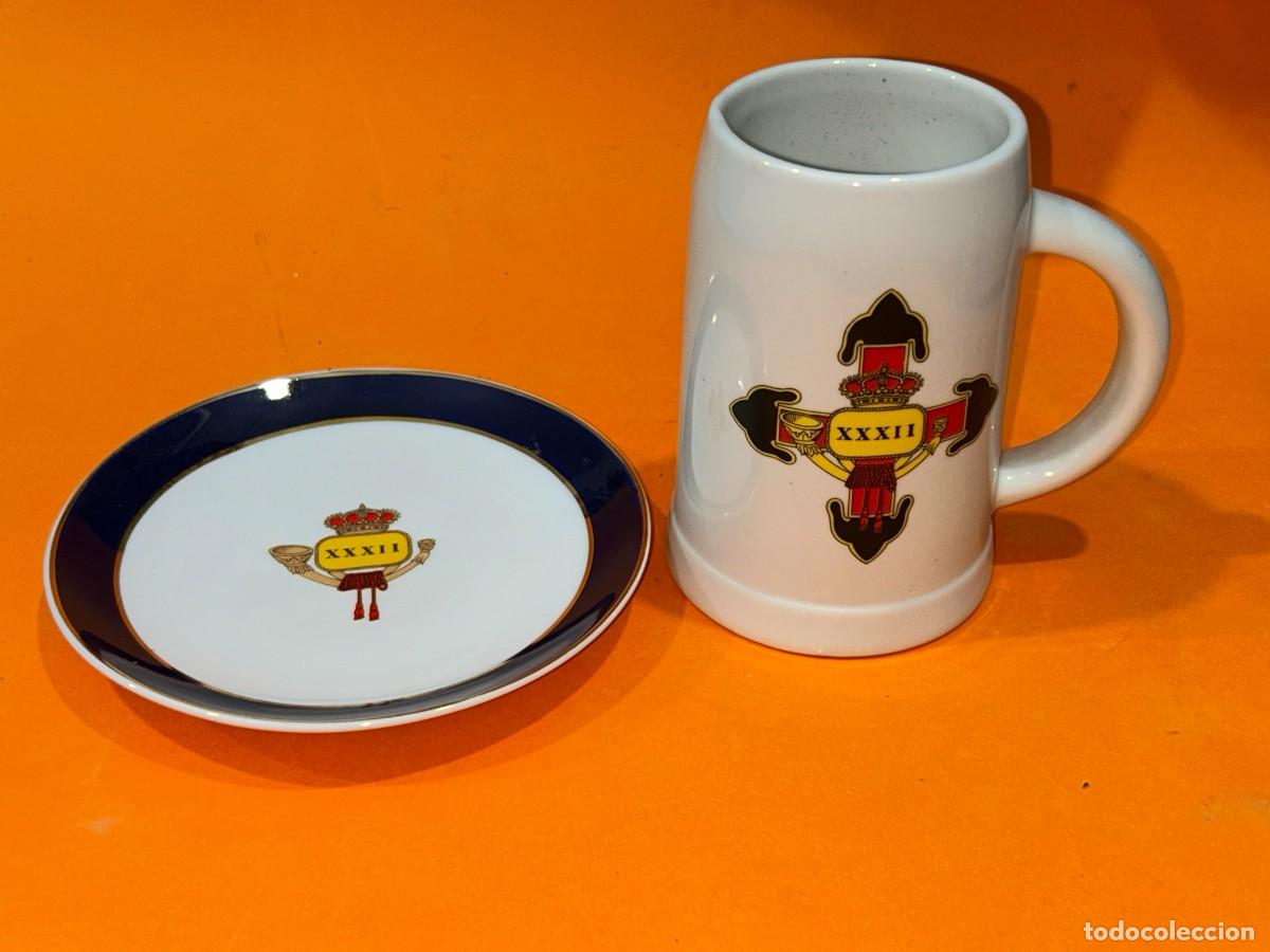 Militaria: JARRRA Y DOS PLATOS DE CERAMICA EJERCITO DE TIERRA BRIGADA INFANTERIA MOTORIZADA XXXII
