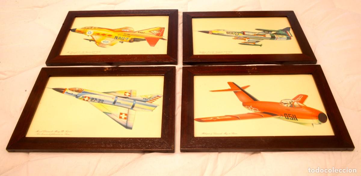 Militaria: LOTE DE 4 L&Aacute;MINAS ENMARCADAS DE AVIONES DE COMBATE A&Ntilde;OS 70
