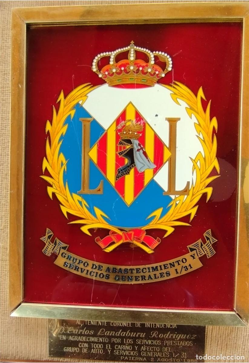 Militaria: CUADRO METOPA ESCUDO VALENCIA GRUPO DE ABASTECIMIENTO Y SERVICIOS GENERALES I/31 CERAMICA ESMALTADA