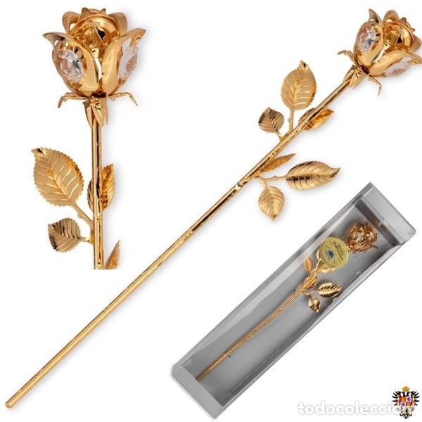 Militaria: ROSA CHAPADA EN ORO 24K - FACETADO CRISTAL AUSTRIACO 27 CMS