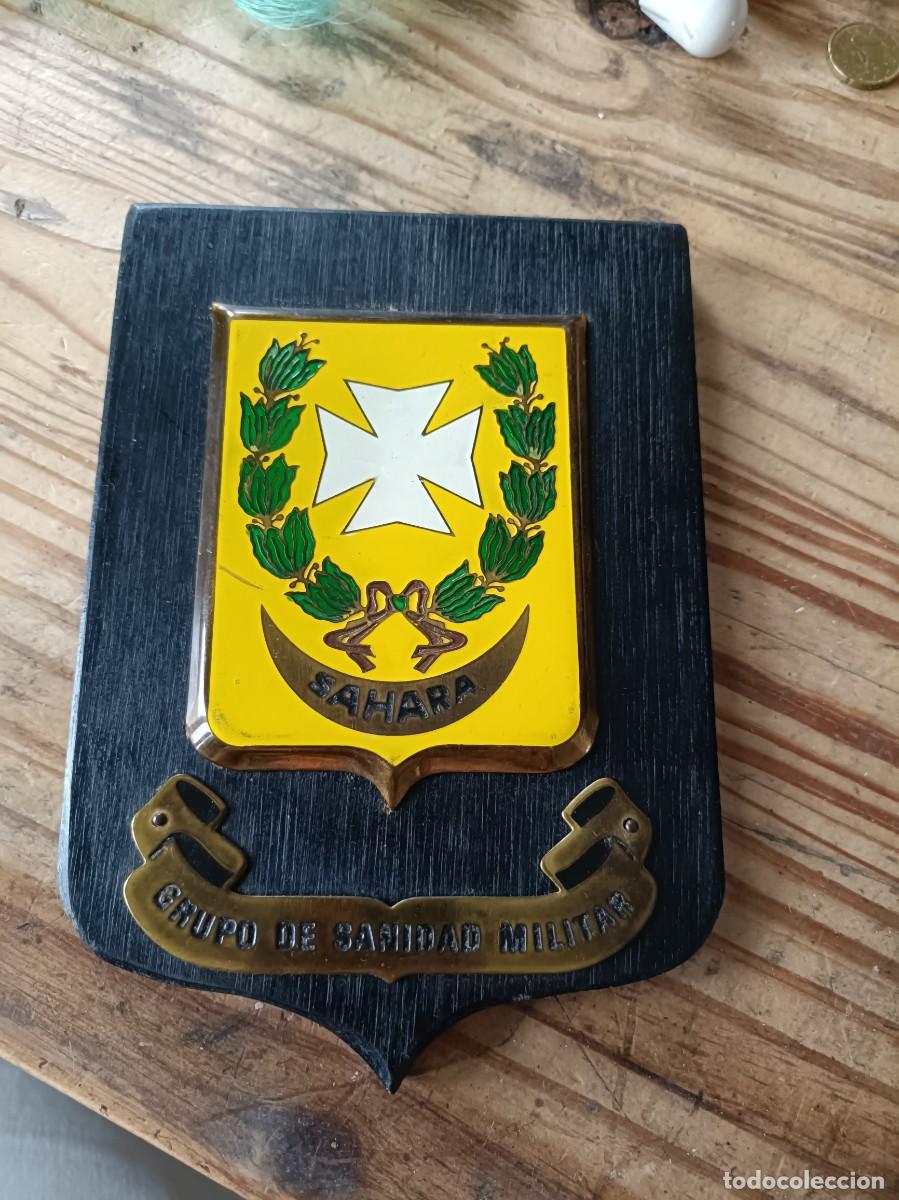 Militaria: METOPA MILITAR GRUPO REGIONAL SANIDAD MILITAR N&ordm;1 PLACA DE MADERA CON ESCUDO S&Aacute;HARA