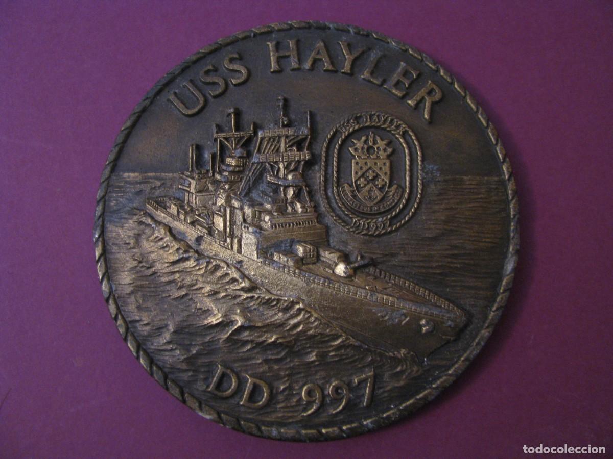 Militaria: PLACA, CHAPA METALICA PARA METOPA O MEDALLA. DESTRUCTOR USS HAYELER DD 997.