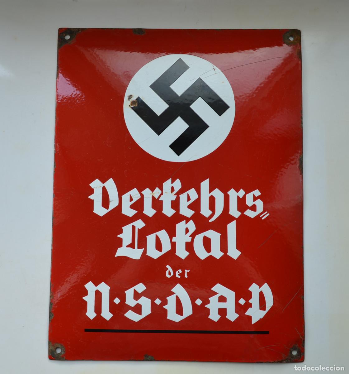 Militaria: WWII German Enamel Sign Verkehrs Lokal der NSDAP 40x30cm