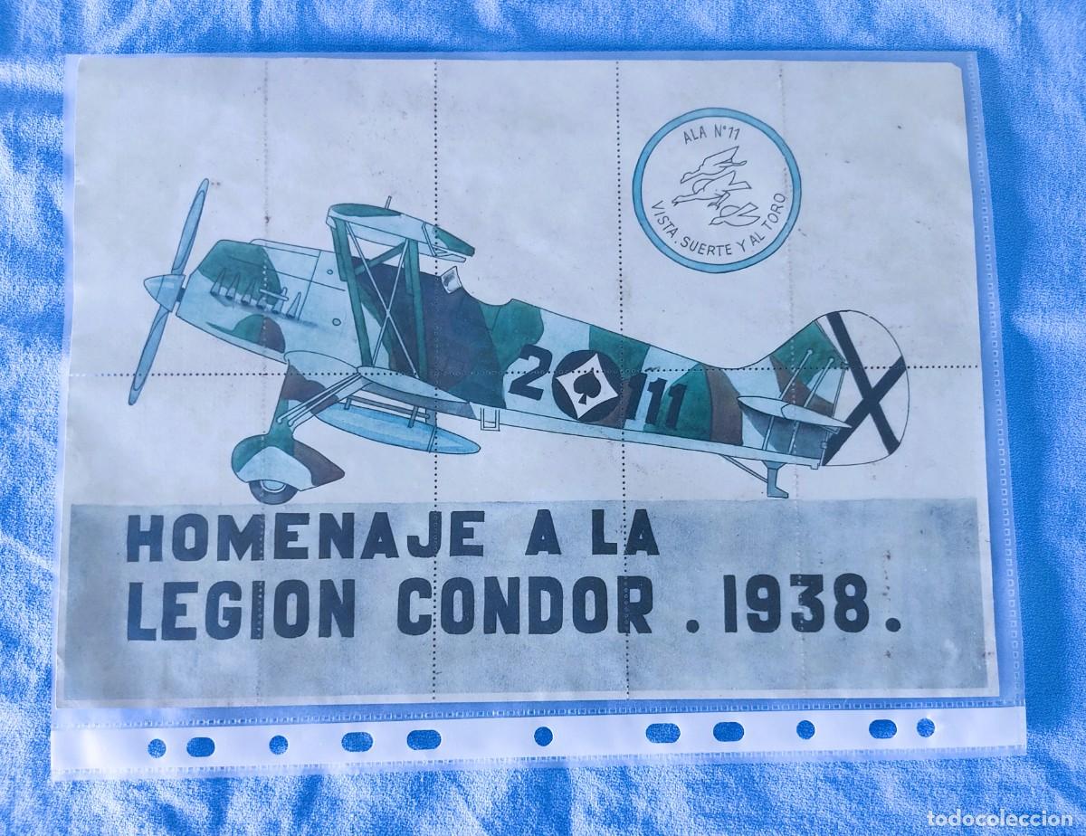 Militaria: LAMINA HOMENAJE A LA LEGION CONDOR CON CUPONES DE RACIONAMIENTO PE&Ntilde;AFIEL VALLDOLID POSGUERRA CIVIL