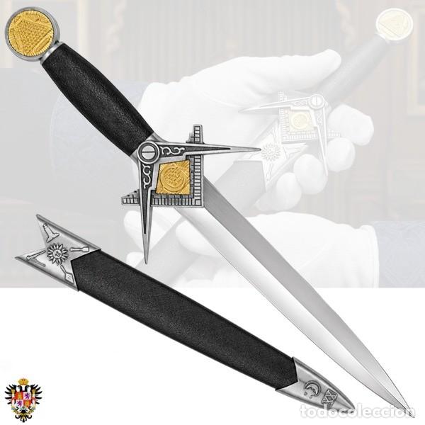 Militaria: DAGA MASONICA CUCHILLO MASON RITUAL + FUNDA 39 CMS