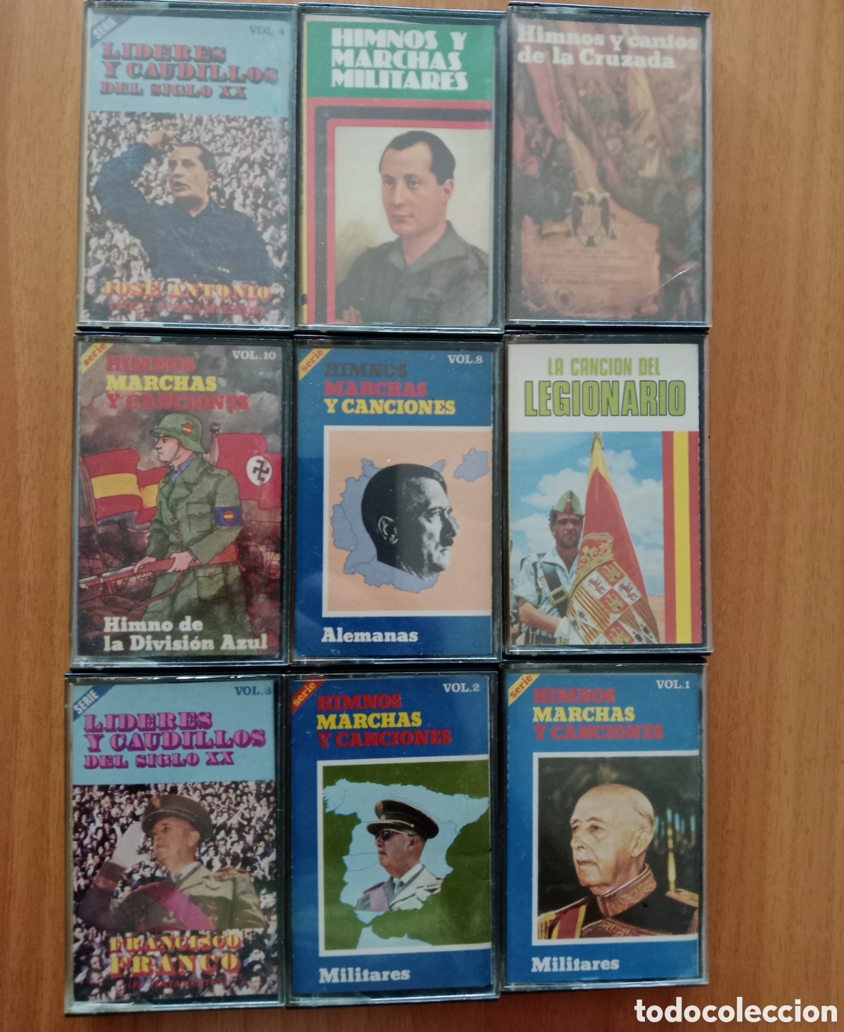 Militaria: 9 CASSETTES HITLER , FRANCO , J.A.PRIMO DE RIVERA . DIVISI&Oacute;N AZUL , LEGI&Oacute;N