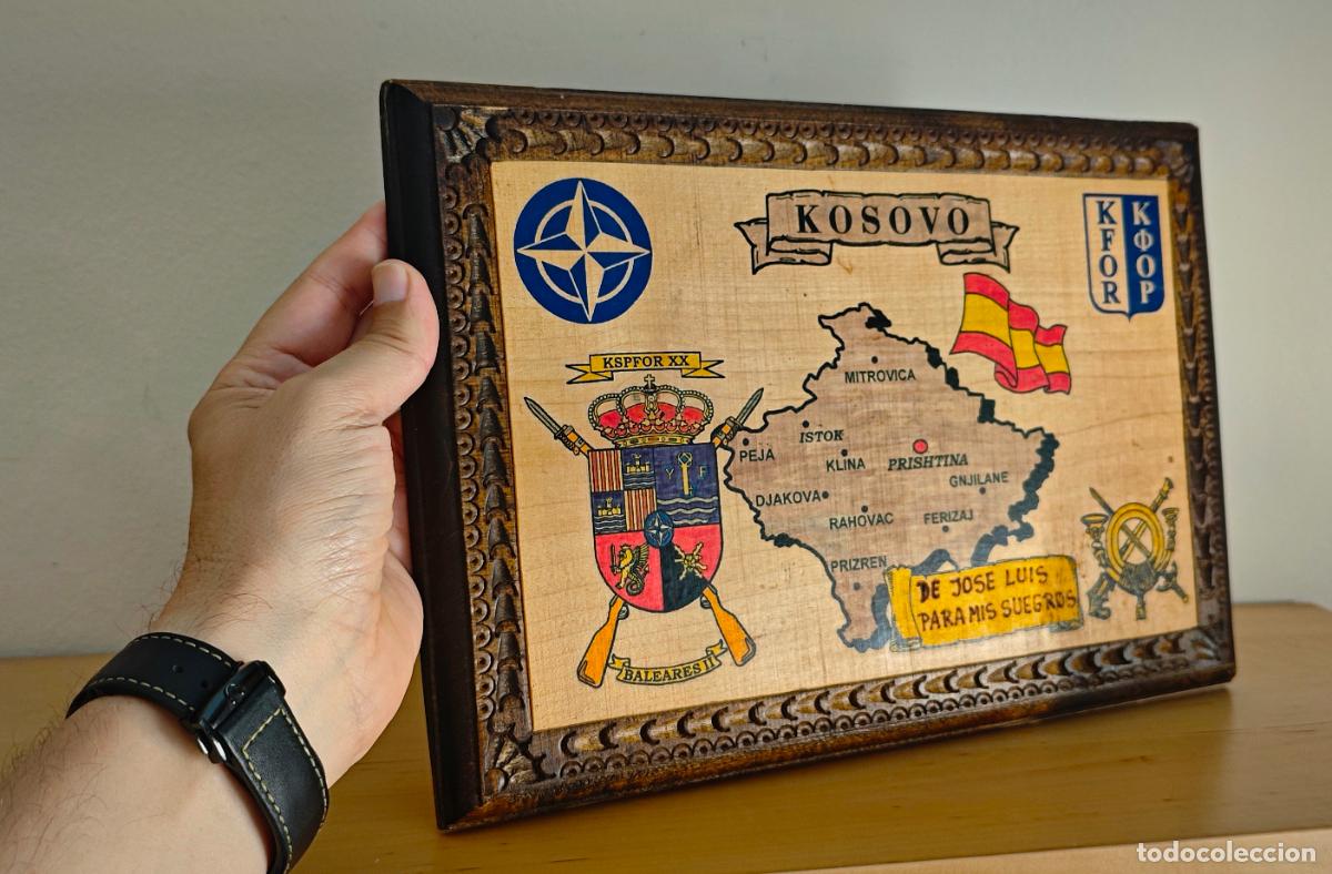 Militaria: KOSOVO KFOR - AGRUPACION TACTICA BALEARES II CUADRO MADERA 35 X 24 PINTADO A MANO - 2008