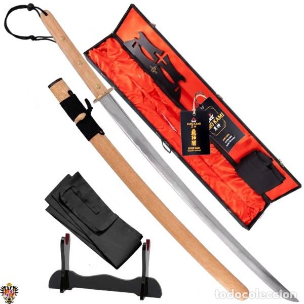 Militaria: KATANA SAMURAI FUJNCIONAL FORJADA A + ESTUCHE + SOPORTE. 101 CMS