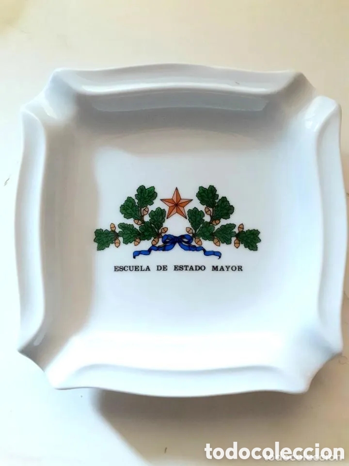 Militaria: Cenicero Militar Escuela de Estado Mayor a&ntilde;os 90 porcelana