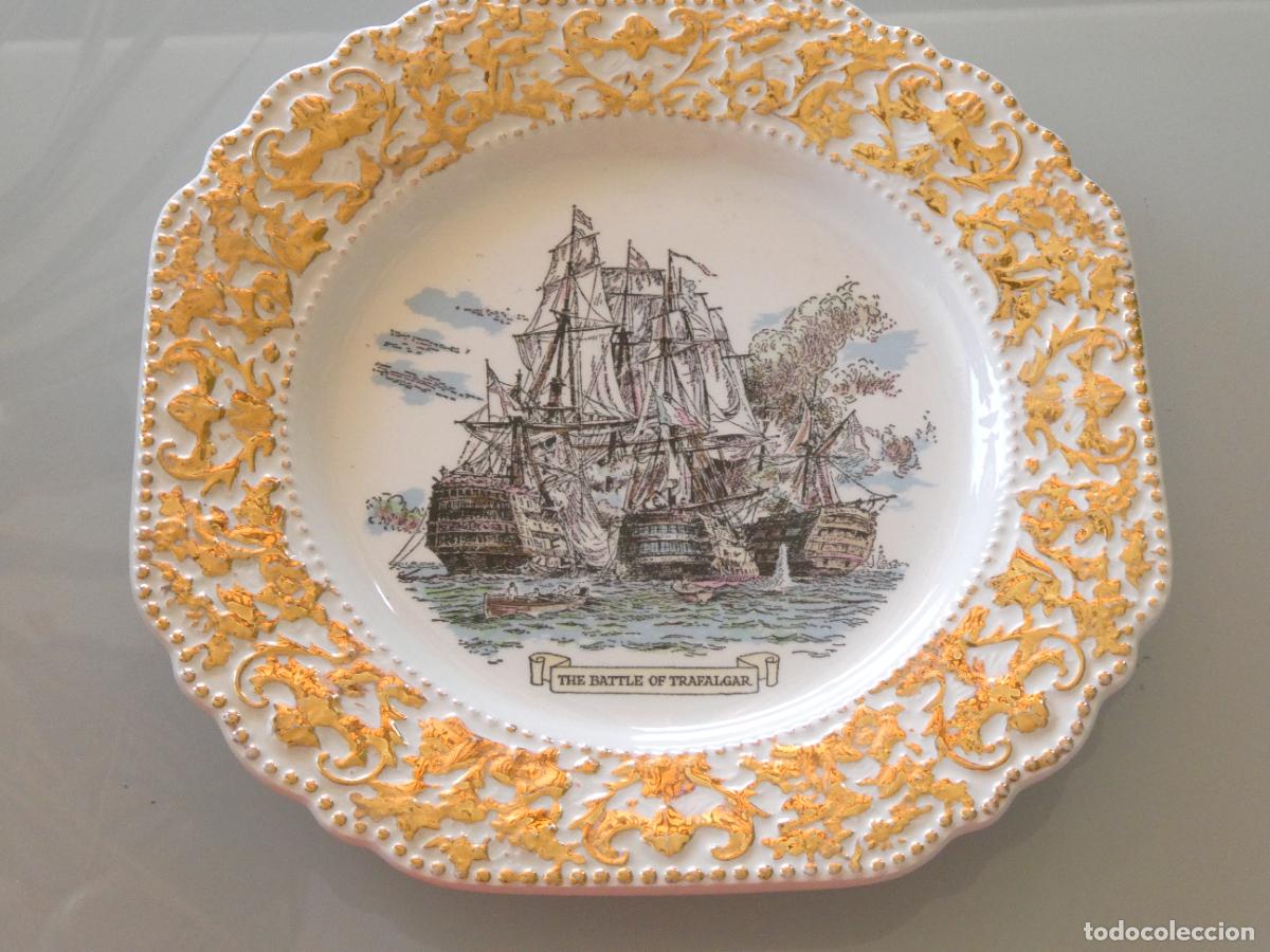 Militaria: PLATO DE CER&Aacute;MICA INGLESA. BATALLA NAVAL DE TRAFALGAR 21 OCTUBRE 1805 INGLATERRA ESPA&Ntilde;A. 21CM. 430GR