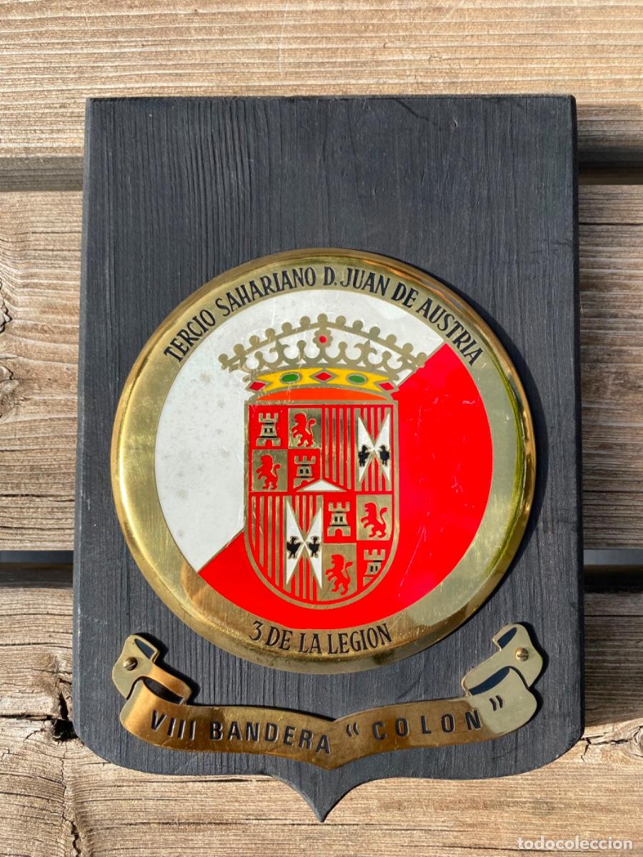 Militaria: Metopa militar bronce madera VIII BANDERA &ldquo;COLON&rdquo; Tercio Sahariano D.Juan de Austria 20x14cms