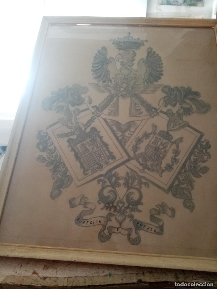 Militaria: GRAN DIBUJO CREO A LAPIZ EJERCITO Y PUEBLO MEDIDA 51 X 63