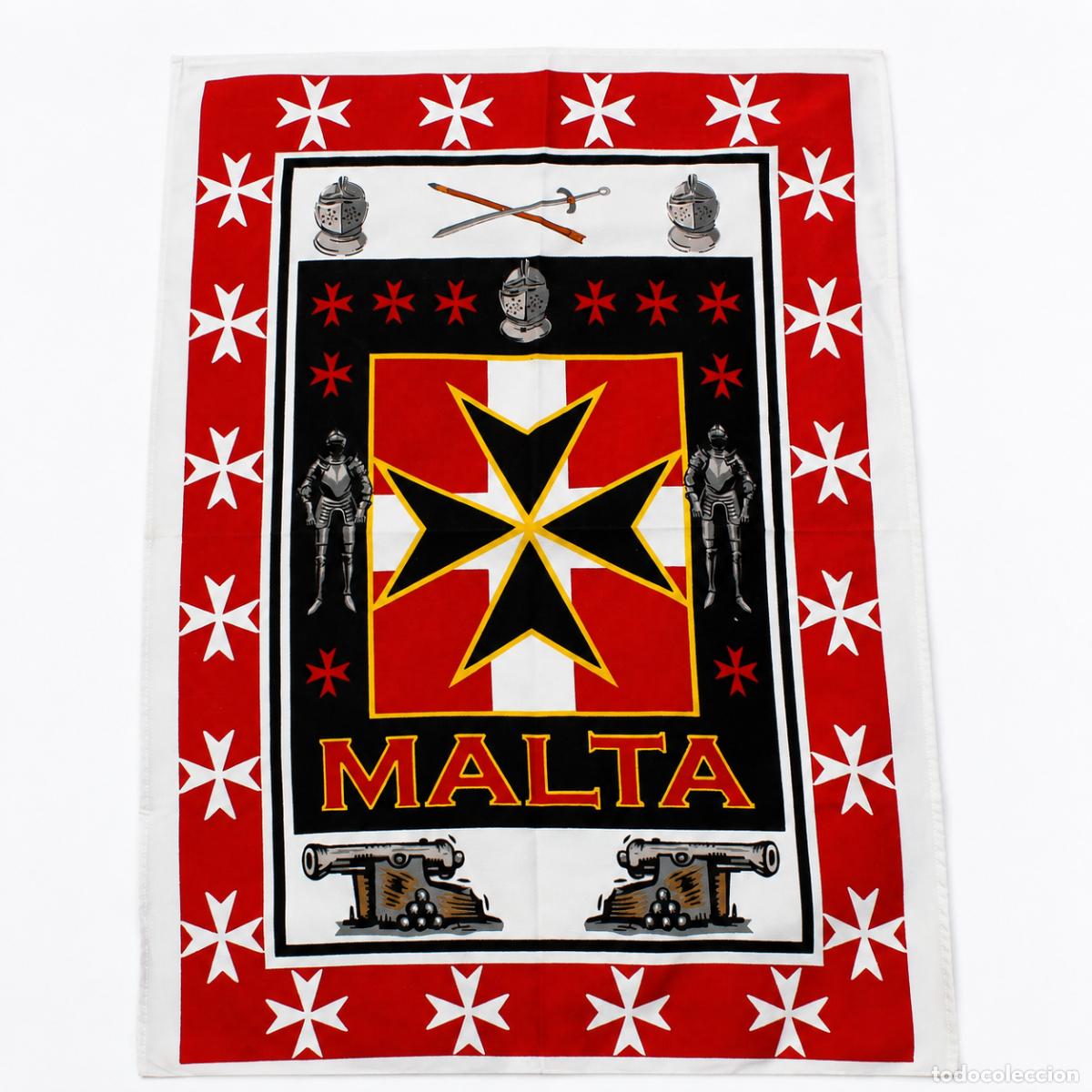 Militaria: Bandera Cruz de Malta Maltese Algod&oacute;n 70x50cm Vintage Decoraci&oacute;n Medieval