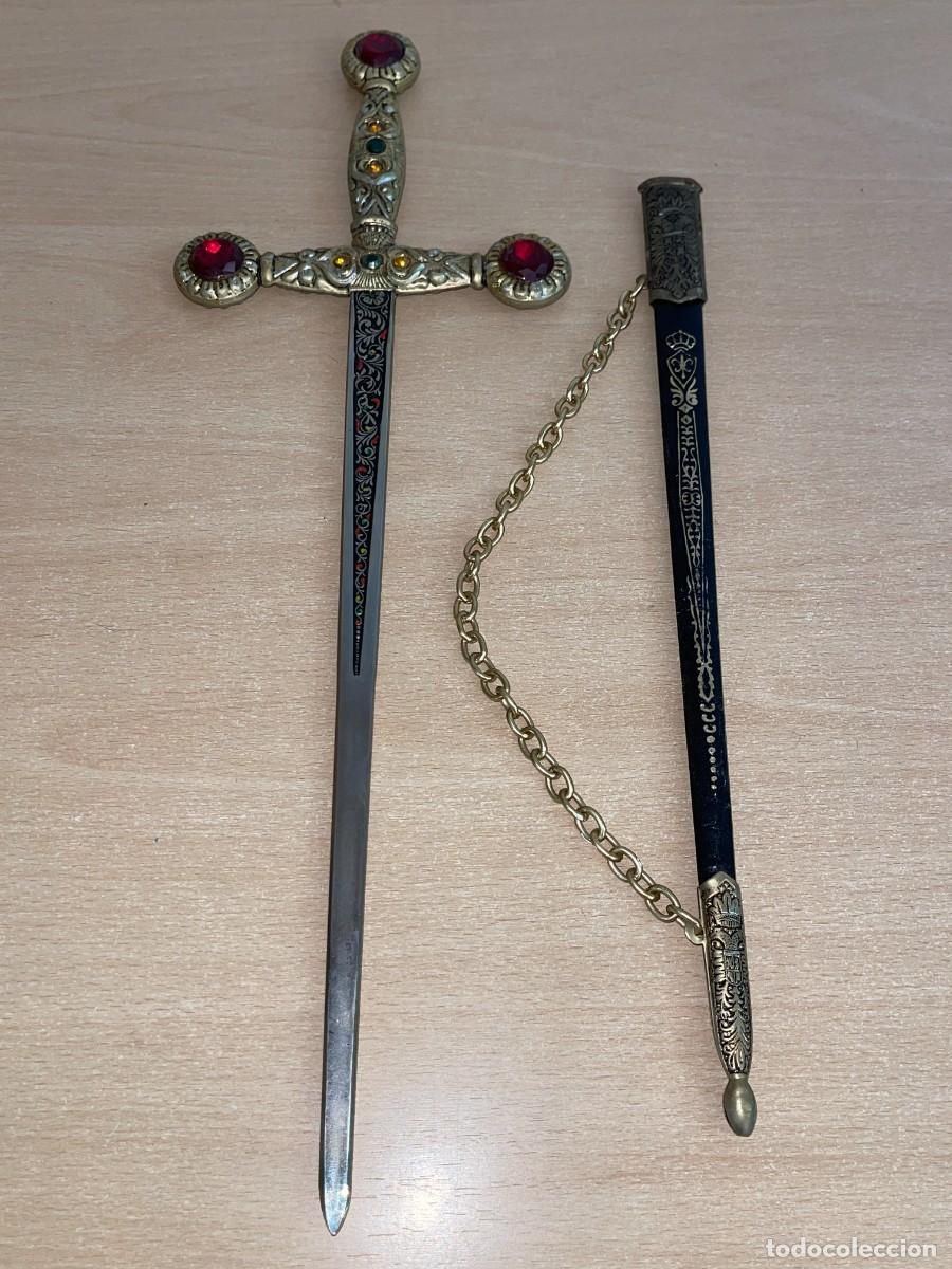 Militaria: Antigua Daga Espada estilo medieval r&eacute;plica decorativa mide 49,5 cm + funda caballero cruzado sword