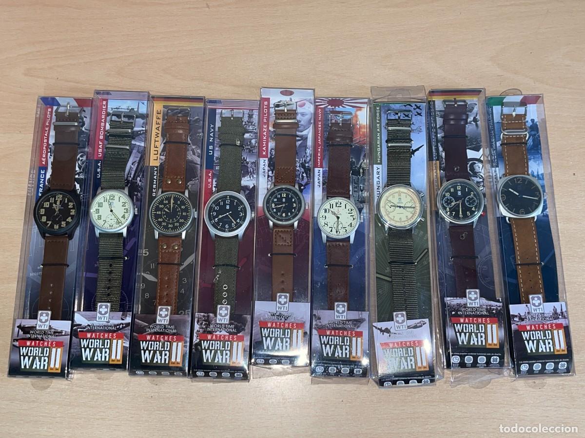 Militaria: Lote 9 Relojes pulsera Colecci&oacute;n WTI World Time International Watches World War II 1939-1945