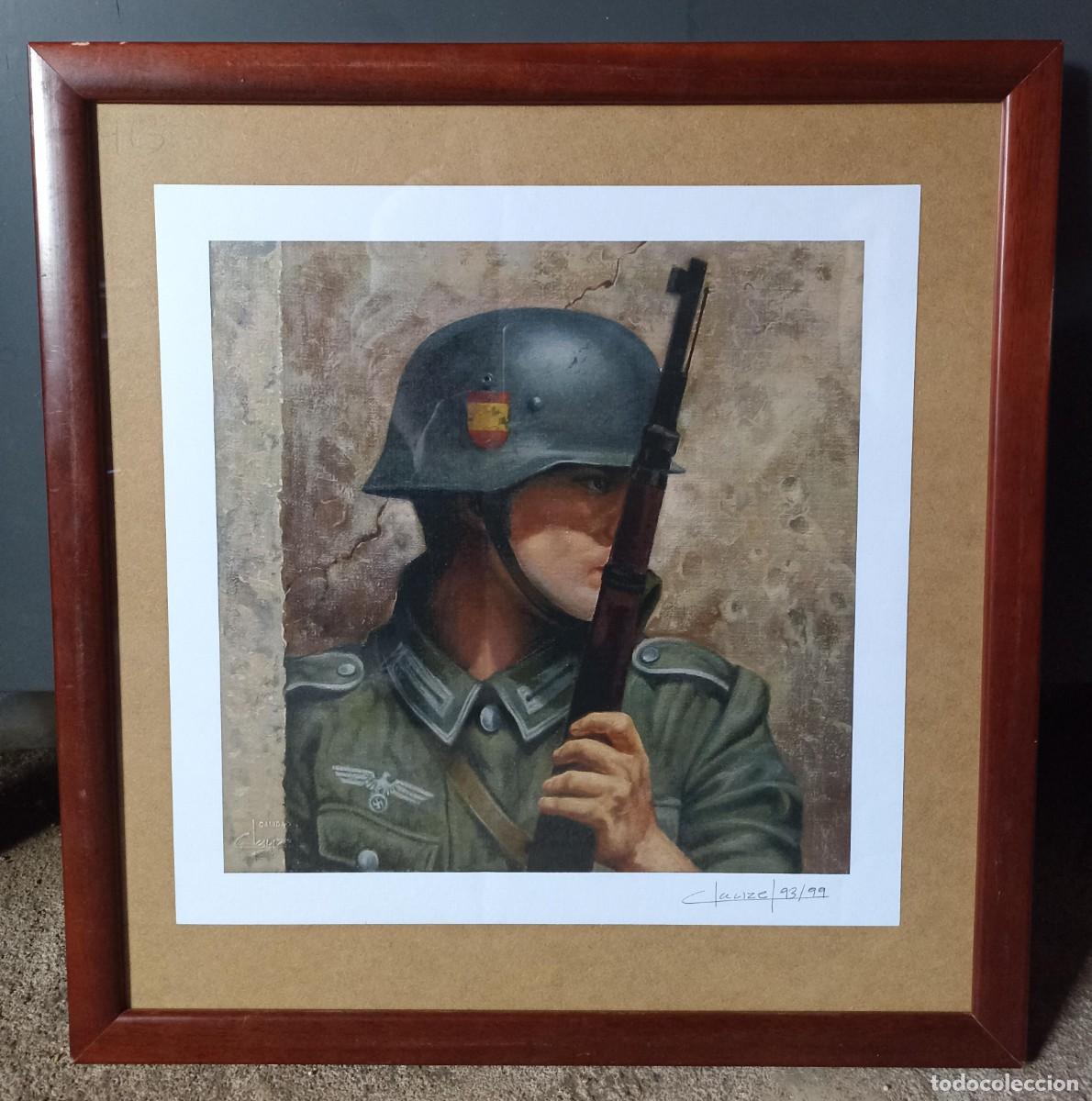 Militaria: L&aacute;mina, pintura soldado Divisi&oacute;n Azul (III Reich Hitler- Nazi- Alemania) WWII