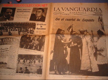 Militaria: DIARIO LA VANGUARDIA a&ntilde;o 1939-8 de agosto de 1939-EN EL CUARTEL DE LEPANTO