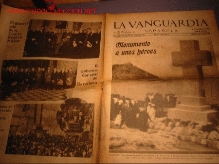 Militaria: DIARIO LA VANGUARDIA a&ntilde;o 1939 - Cruz a los heroes de la 83 Divisi&oacute;n Gallega