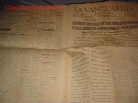 Militaria: DIARIO LA VANGUARDIA A&Ntilde;O 1939