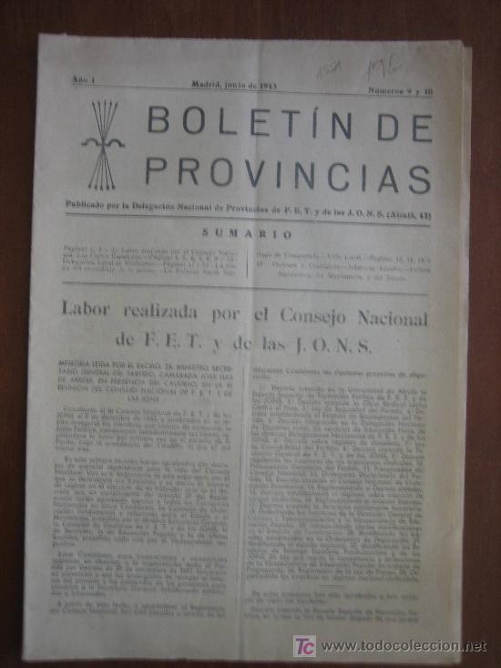 Militaria: Bolet&iacute;n de provincias de FET y de las JONS, Madrid 1943