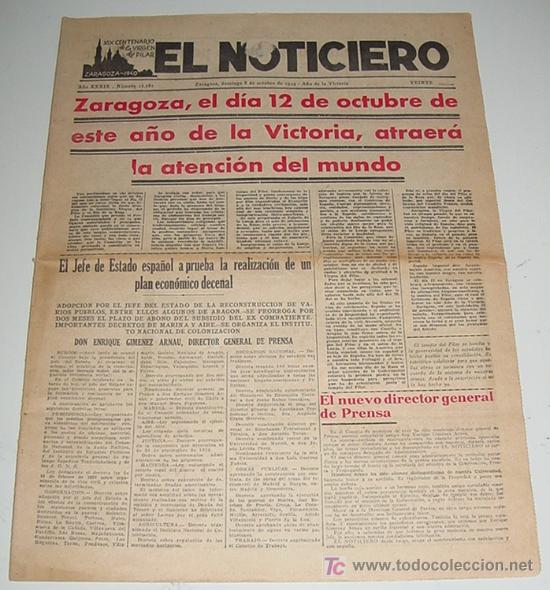 Military Antiques: ANTIGUO PERIODICO EL NOTICIERO - GUERRA CIVIL - ZARAGOZA 8 OCTUBRE DE 1939  - 12 PAG.