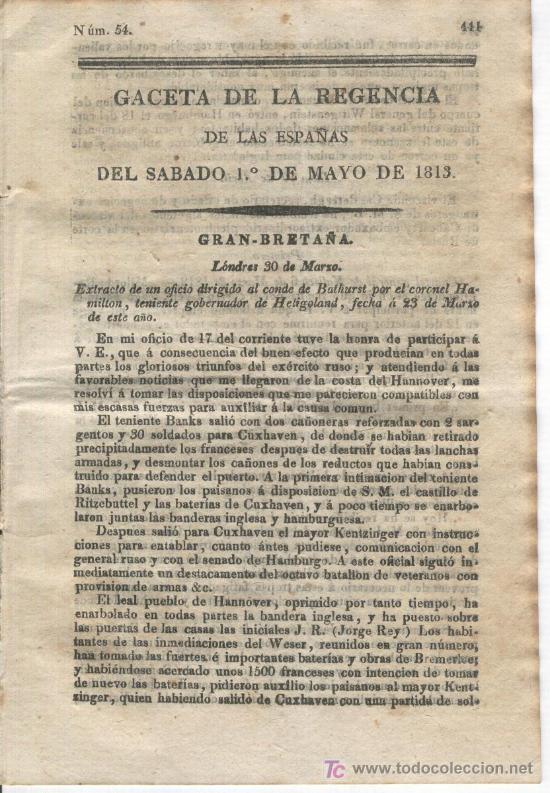 Military Antiques: GACETA.GUERRA DE INDEPENDENCIA.1813.TORO.TUDELA.LODOSA.ACCION DE BARASOAIN.MENDIVIL.OTSONDO.URDAX.
