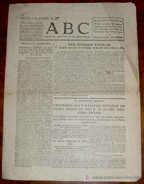 Militaria: ANTIGUO PERIODICO ABC 4 DE DICIEMBRE DE 1938 PLENA GUERRA CIVIL ESPA&Ntilde;OLA - EDITADO EN MADRID, TIENE