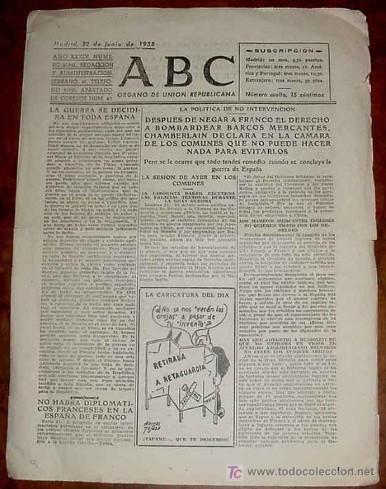 Militaria: ANTIGUO PERIODICO ABC 22 DE JUNIO DE 1938 PLENA GUERRA CIVIL ESPA&Ntilde;OLA - EDITADO EN MADRID, TIENE 4 P