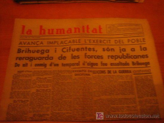 Military Antiques: Diario Republicano 'La Humanitat' Fundado por Lluis Companys, 20 de marzo 1937, noticias sobre..