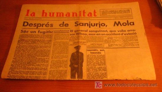 Military Antiques: Diario Republicano 'La Humanitat' Fundado por Lluis Companys, 4 de junio 1937, noticias sobre..