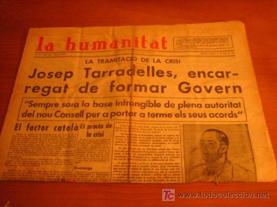 Military Antiques: Diario Republicano 'La Humanitat' Fundado por Lluis Companys, 30 de marzo 1937, noticias sobre..