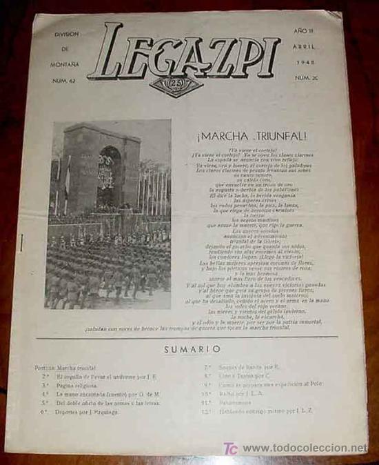Military Antiques: ANTIGUA REVISTA LEGAZPI, DE LA DIVISION DE MONTA&Ntilde;A NUM. 62 - NUMERO 20 DEL A&Ntilde;O I DE 1948 DE - EXCELE