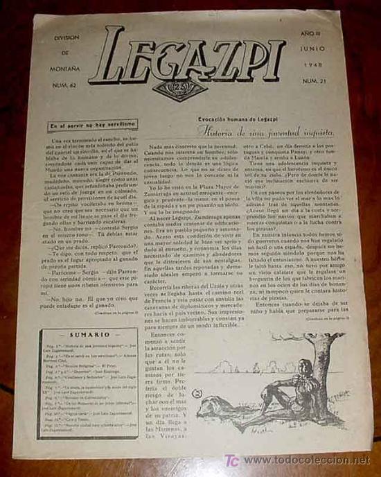 Military Antiques: ANTIGUA REVISTA LEGAZPI, DE LA DIVISION DE MONTA&Ntilde;A NUM. 62 - NUMERO 21 DEL A&Ntilde;O I DE 1948 DE - EXCELE