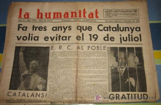 Military Antiques: La humanitat, 6 d'octubre del 37, Fa 3 anys que Catalunya volia evitar el 19 de juliol