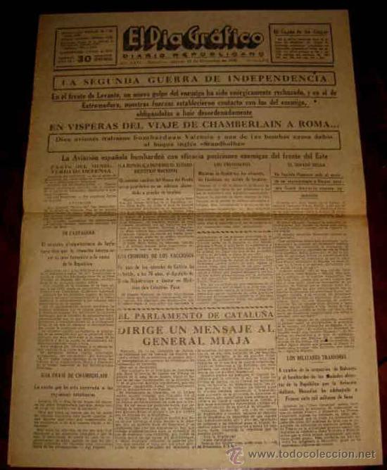 Militaria: ANTIGUO PERIODICO PLENA GUERRA CIVIL . EL DIA GRAFICO - 15 DICIEMBRE 1938 - EN EL FRENTE DE LEVANTE