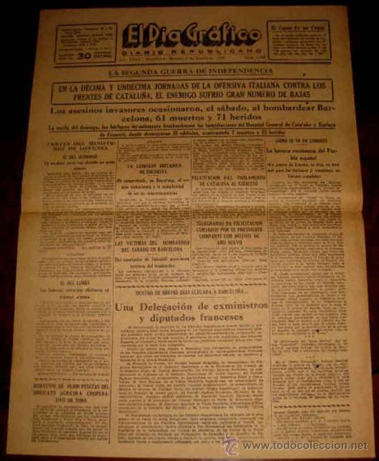 Militaria: ANTIGUO PERIODICO PLENA GUERRA CIVIL . EL DIA GRAFICO - 3 DE ENERO DE 1939 - OFENSIVA ITALIANA CONTR