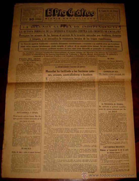 Militaria: ANTIGUO PERIODICO PLENA GUERRA CIVIL . EL DIA GRAFICO - 31 DE DICIEMBRE DE 1938 - OFENSIVA ITALIANA