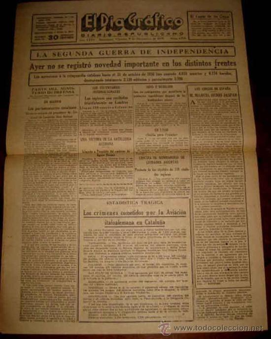 Militaria: ANTIGUO PERIODICO PLENA GUERRA CIVIL . EL DIA GRAFICO - 9 DE DICIEMBRE DE 1938 - CRIMENES COMETIDO