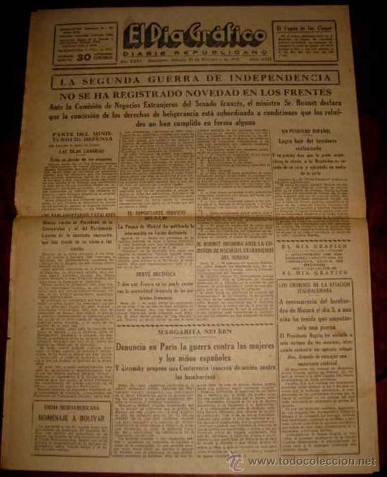Militaria: ANTIGUO PERIODICO PLENA GUERRA CIVIL . EL DIA GRAFICO - 17 DICIEMBRE 1938 - CRIMENES AVIACION ITALOA