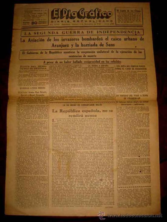 Military Antiques: ANTIGUO PERIODICO PLENA GUERRA CIVIL . EL DIA GRAFICO - 2 DICIEMBRE 1938 - LA AVIACION DE LOS INVA