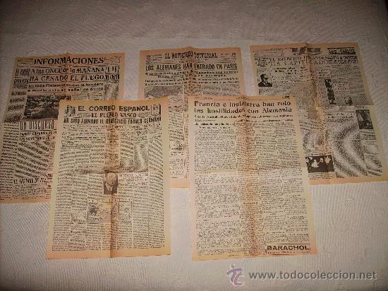 Military Antiques: REPRODUCCI&Oacute;N DE 5 HOJAS DE DIARIOS ESPA&Ntilde;OLES EMITIDOS DURANTE LA 2&ordf; GUERRA MUNDIAL