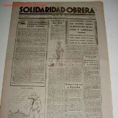 Militaria: ANTIGUO PERIODICO SOLIDARIDAD OBRERA - ORGANO DE LA CONFEDERACION REGIONAL DEL TRABAJO DE CATALUÑA -. Lote 18930696