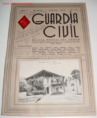 Militaria: ANTIGUA REVISTA OFICIAL DEL CUERPO DE LA GUARDIA CIVIL - CROMO ILUSTRADO EN LA PORTADA - AGOSTO 1948