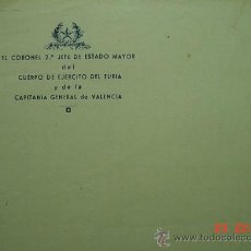 Militaria: 8259 VALENCIA CAPITANIA GENERAL CORONEL JEFE ESTADO MAYOR CUARTILLA AÑOS 1930 COSAS&CURIOSAS. Lote 13033732